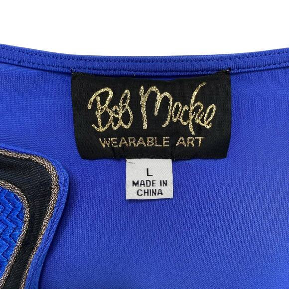 BOB MACKIE Blue Gold Riverway Design 3/4 Sleeve Jersey V-neck Top Size Large - Picture 6 of 10